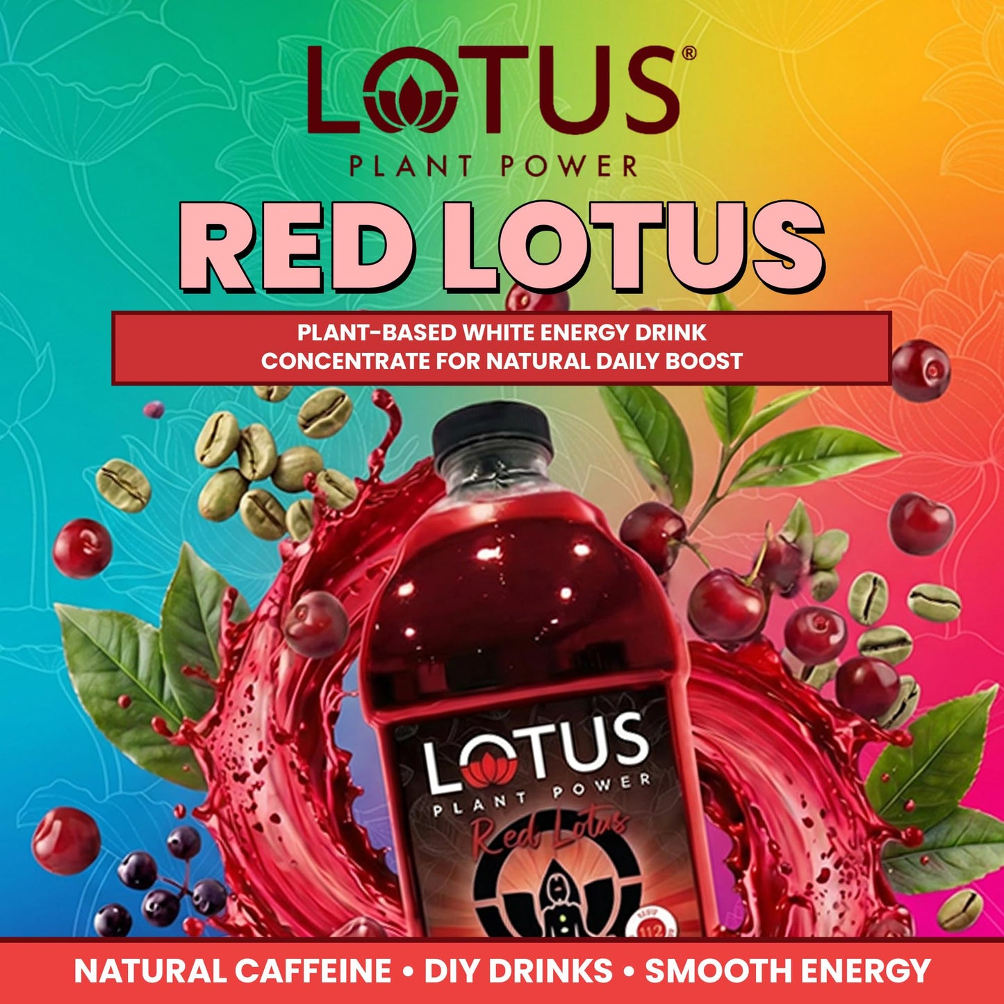Red Lotus Plant Power® Energy Drink Concentrate | Natural Caffeine & PP7™ Formula | Plant-Based Organic Ingredients | Organic Cane Sugar Beverage |