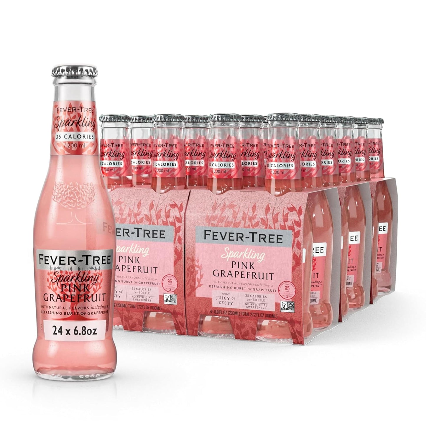 Fever-Tree Sparkling Pink Grapefruit - Premium Soda Mixer for Cocktails and Mocktails, 6.8 fl oz Bottles, Pack of 24 - Naturally Sourced, Non-GMO