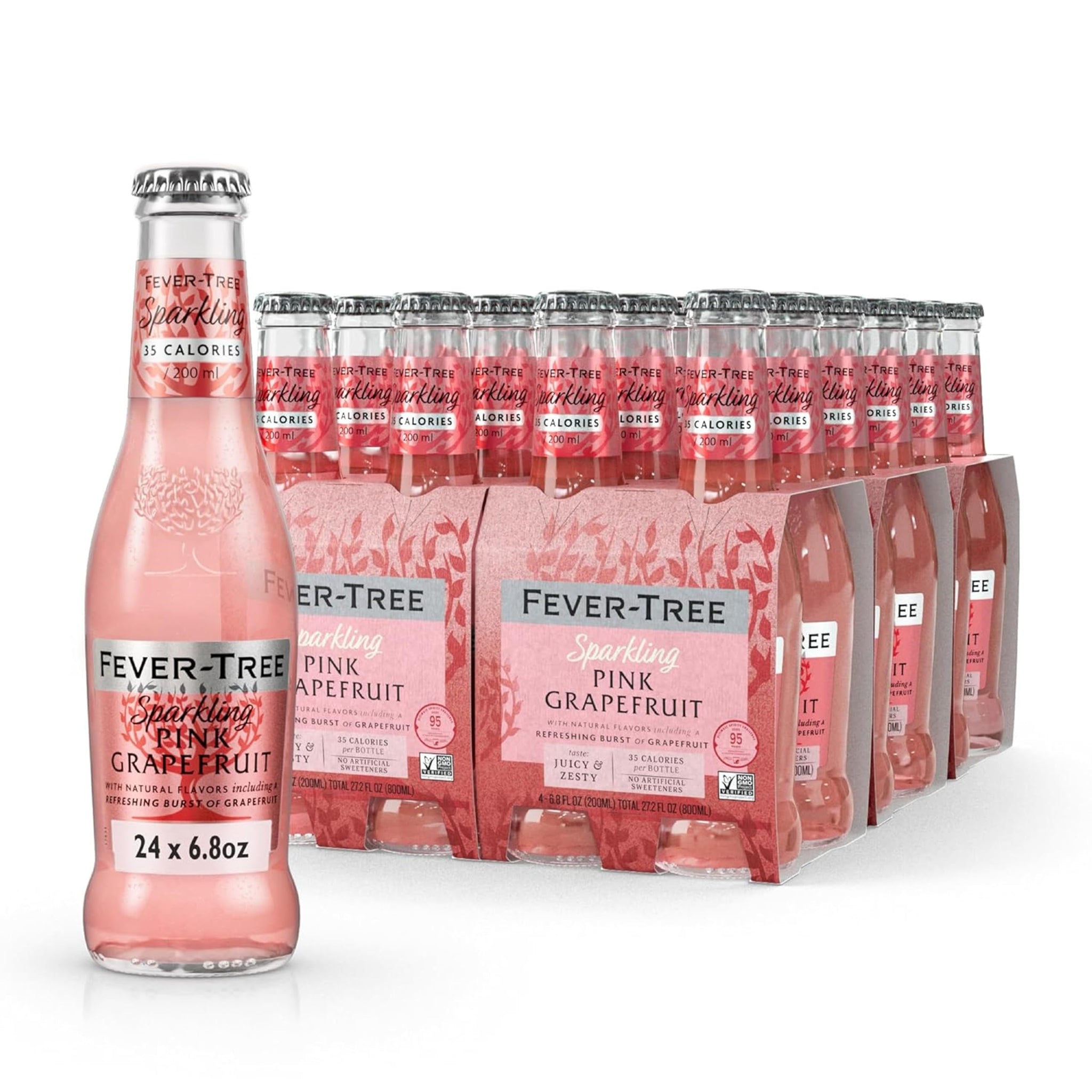 Fever-Tree Sparkling Pink Grapefruit - Premium Soda Mixer for Cocktails and Mocktails, 6.8 fl oz Bottles, Pack of 24 - Naturally Sourced, Non-GMO