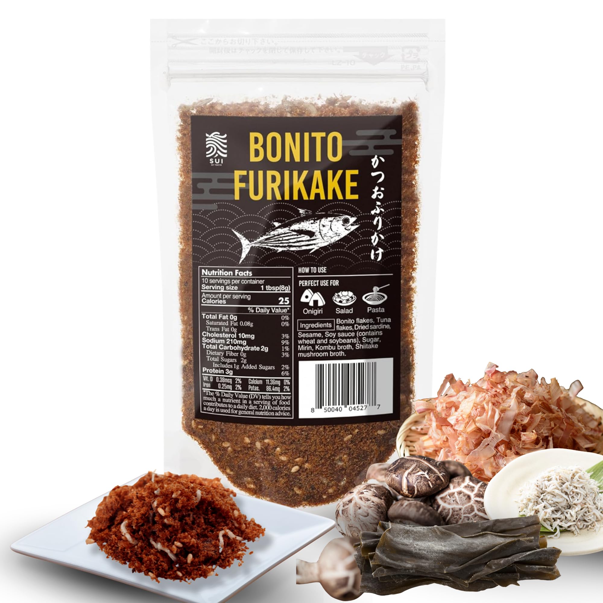 Bonito Flake Furikake with Kombu and Shiitake, Katsuo Shigure, Made in Japan | No MSG, Additive-Free | 2.8oz (80g) by SUI of Tokyo