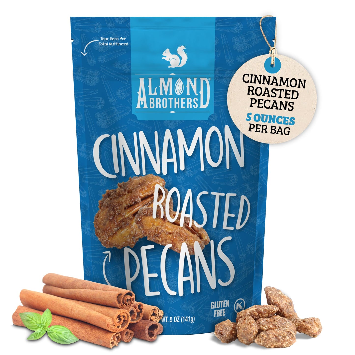 Almond Brothers Cinnamon Roasted Pecans - Pack of 3, 5 oz - Hand Crafted Candied Cinnamon Pecans, Gluten-Free, Non-GMO
