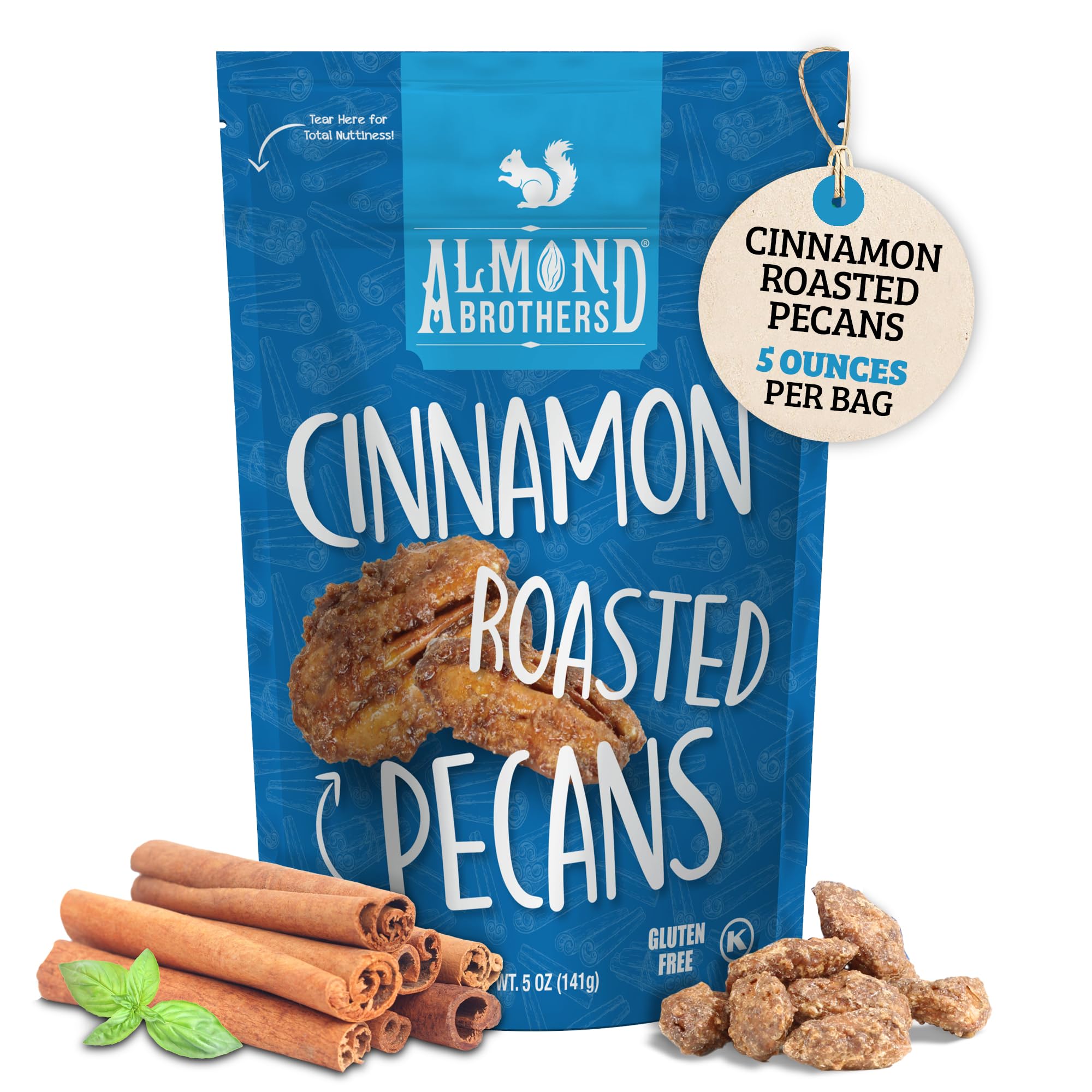 Almond Brothers Cinnamon Roasted Pecans - Pack of 3, 5 oz - Hand Crafted Candied Cinnamon Pecans, Gluten-Free, Non-GMO