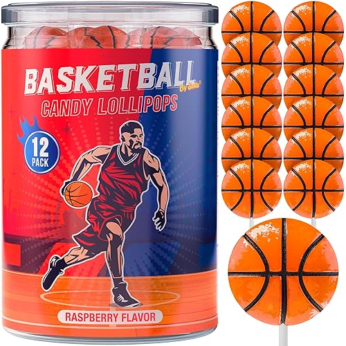 Basketball Lollipops 12pk- Basketball Candy For Basketball Party Favors & Basketball Party Supplies - Snacks & Candy Basketball Suckers For Basketball