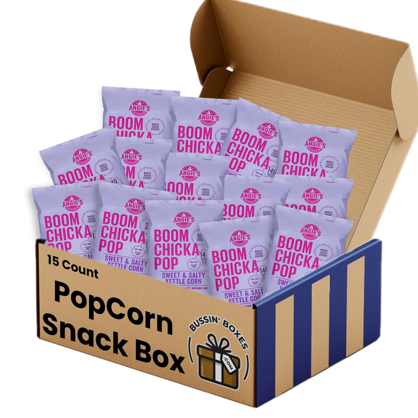 Sweet & Salty Kettle Popcorn - 15 Count Bulk Box of Individually Wrapped Kettle-Style Popcorn Bags (0.67 oz Each) - Assembled by Bussin Boxes