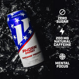 Phorm Energy Drink, Screamin’ Freedom, Rocket Pop Flavor, Sugar Free, 200 mg Natural Caffeine From Green Tea, Electrolytes and Vitamin B12, Gluten