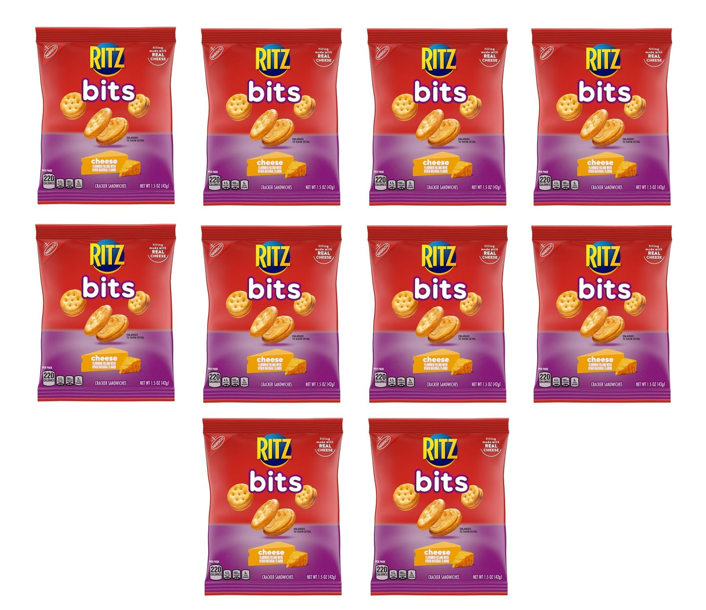 Ritz Bits - Cheese Cracker Sandwiches - Pack of 10 - Filling Made with Real Cheese - Perfect for Taking on the go - Stock up Today and Enjoy Anywhere