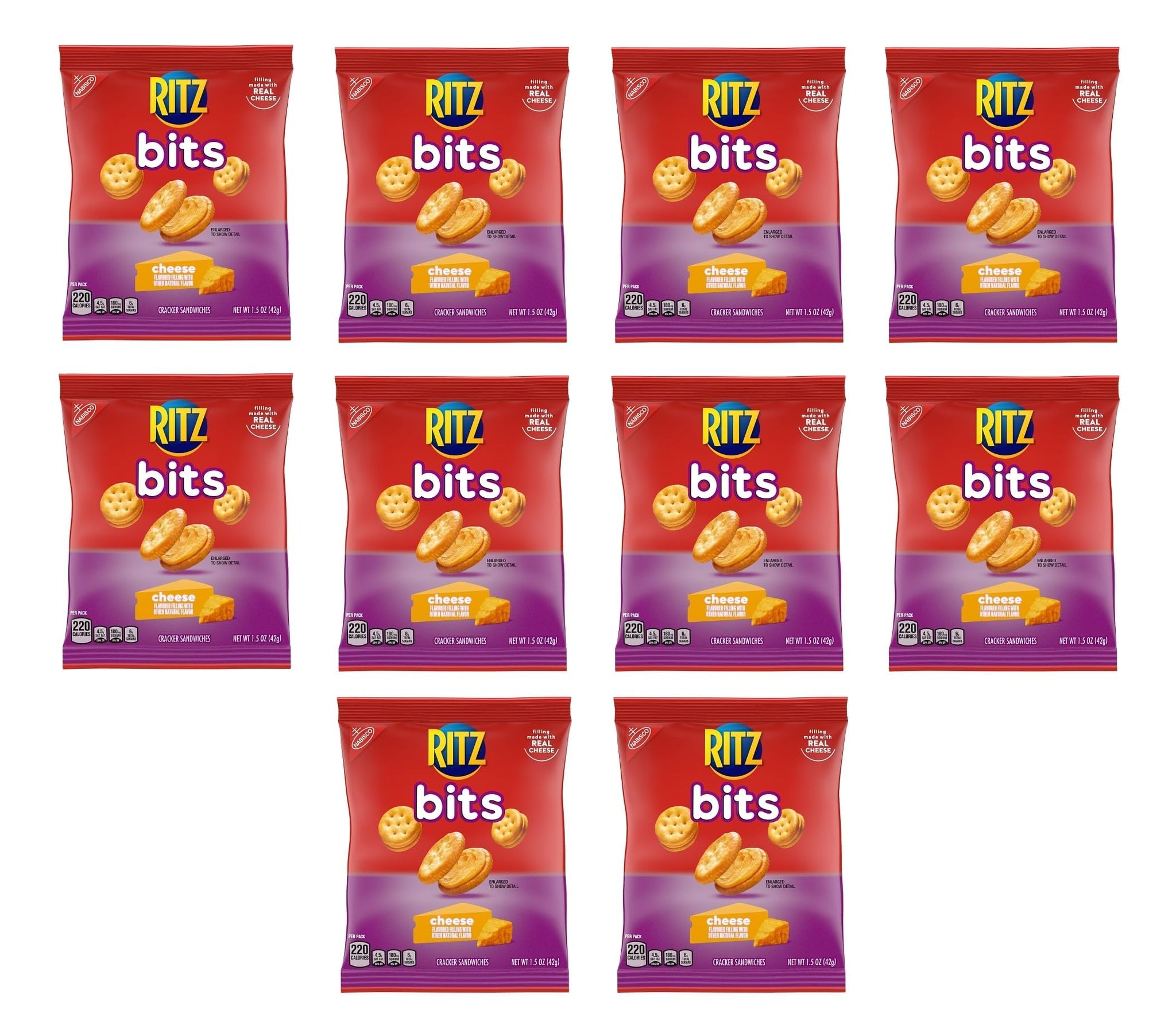 Ritz Bits - Cheese Cracker Sandwiches - Pack of 10 - Filling Made with Real Cheese - Perfect for Taking on the go - Stock up Today and Enjoy Anywhere