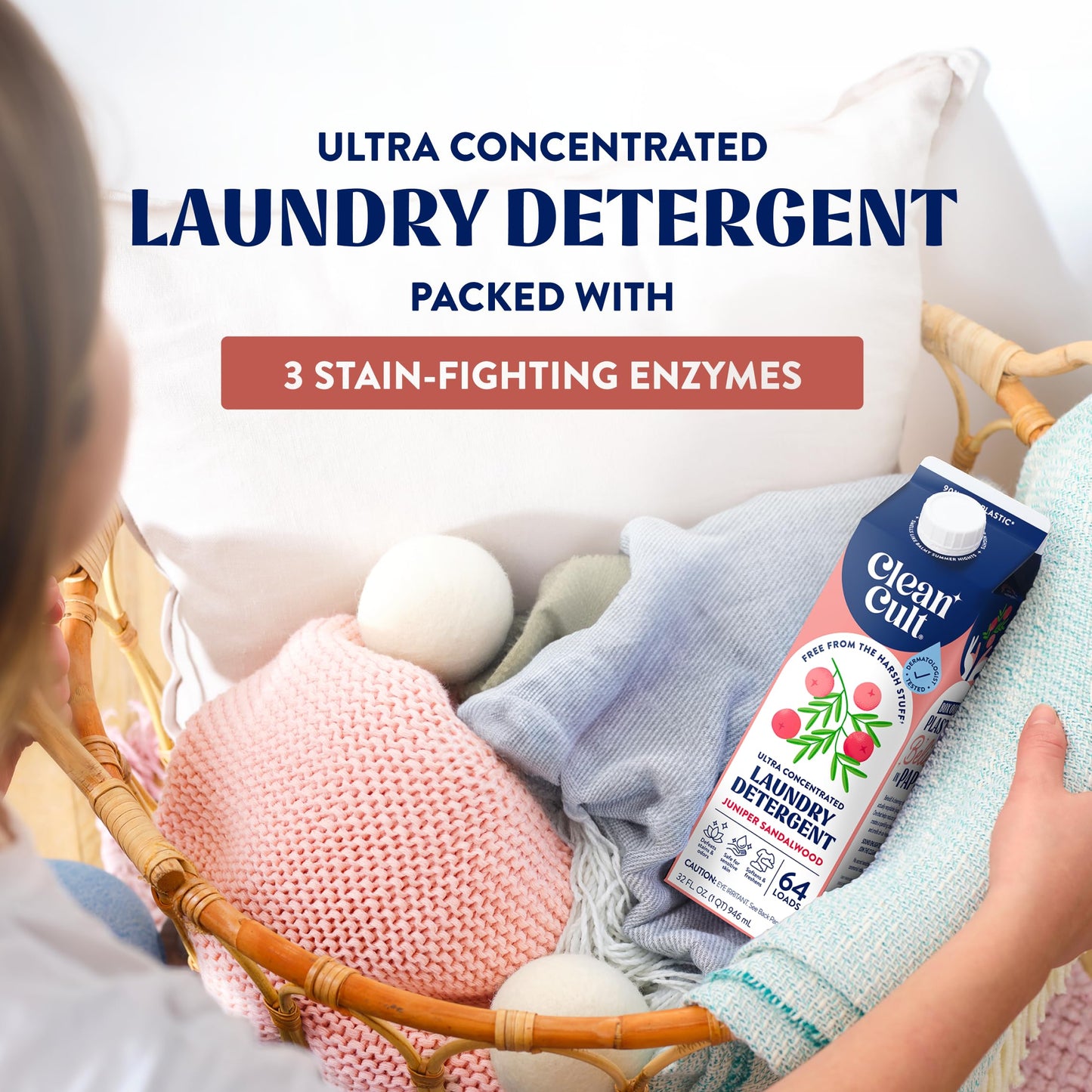 Ultra Concentrated Liquid Laundry Detergent Soap, 64 loads (32 oz), Long Lasting Scent, 90% Less Plastic, No Harsh Chemicals, Juniper Sandalwood