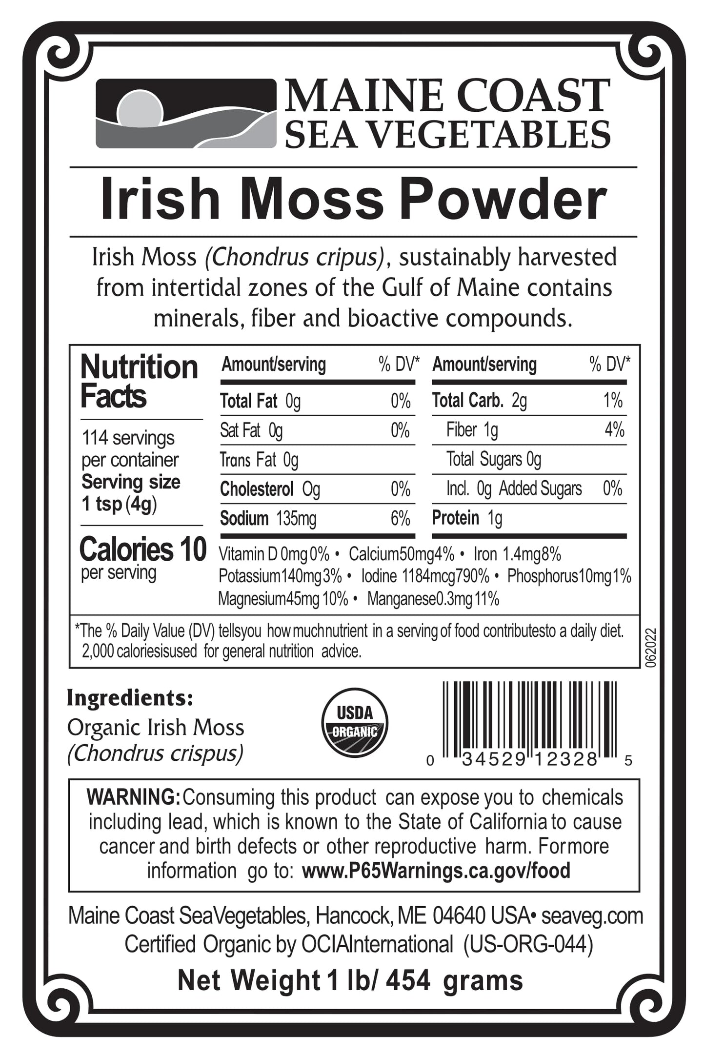 Irish Moss Powder - Wild Atlantic - Organic Seaweed - 1 Pound