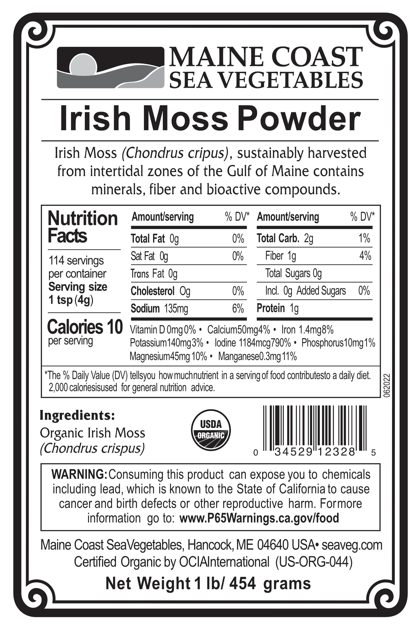 Irish Moss Powder - Wild Atlantic - Organic Seaweed - 1 Pound