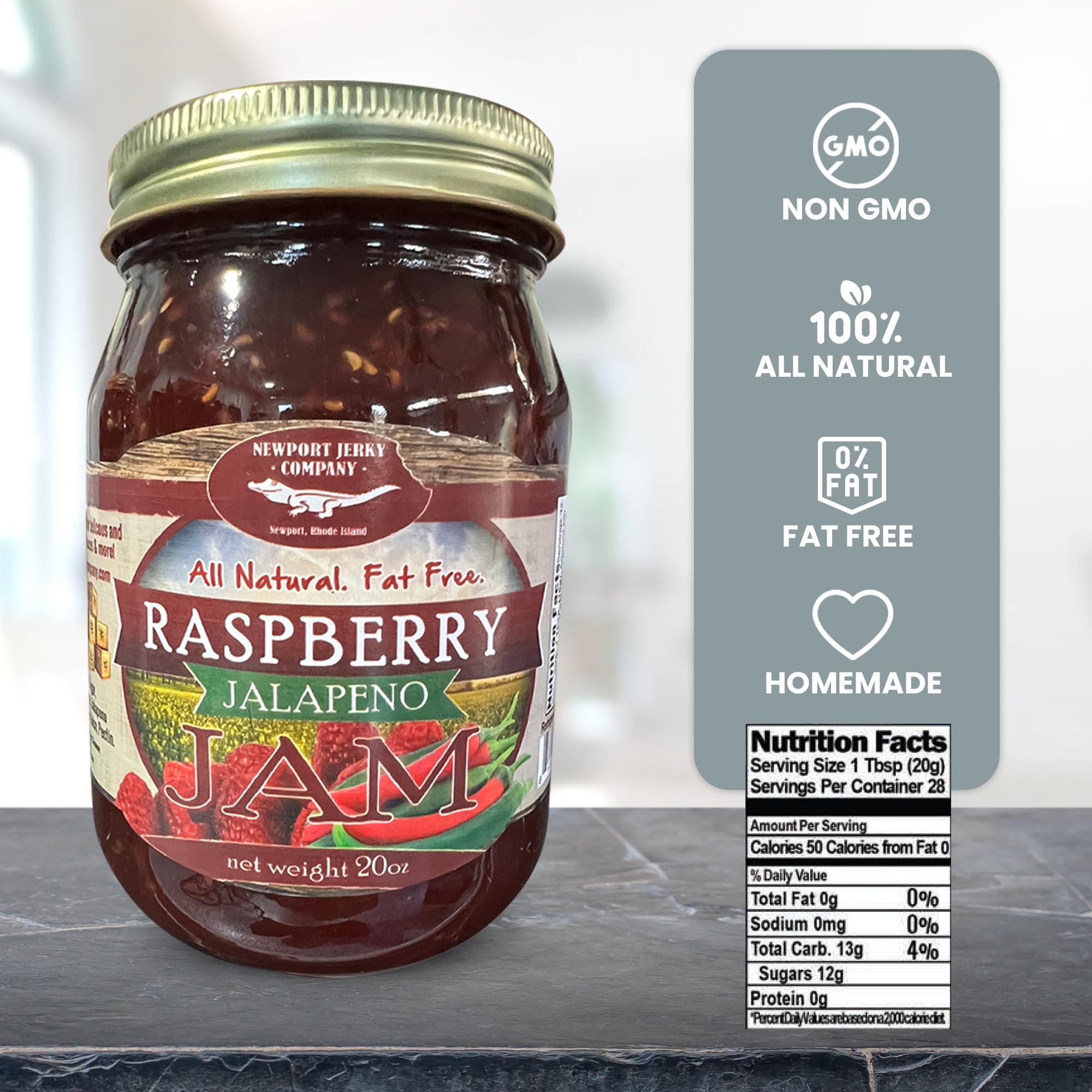Newport Jerky Company All Natural Gourmet Raspberry Jalapeno Jam | Classic Spread for Burgers, Sandwiches, Toast, Cream Cheese, Charcuterie | Made in