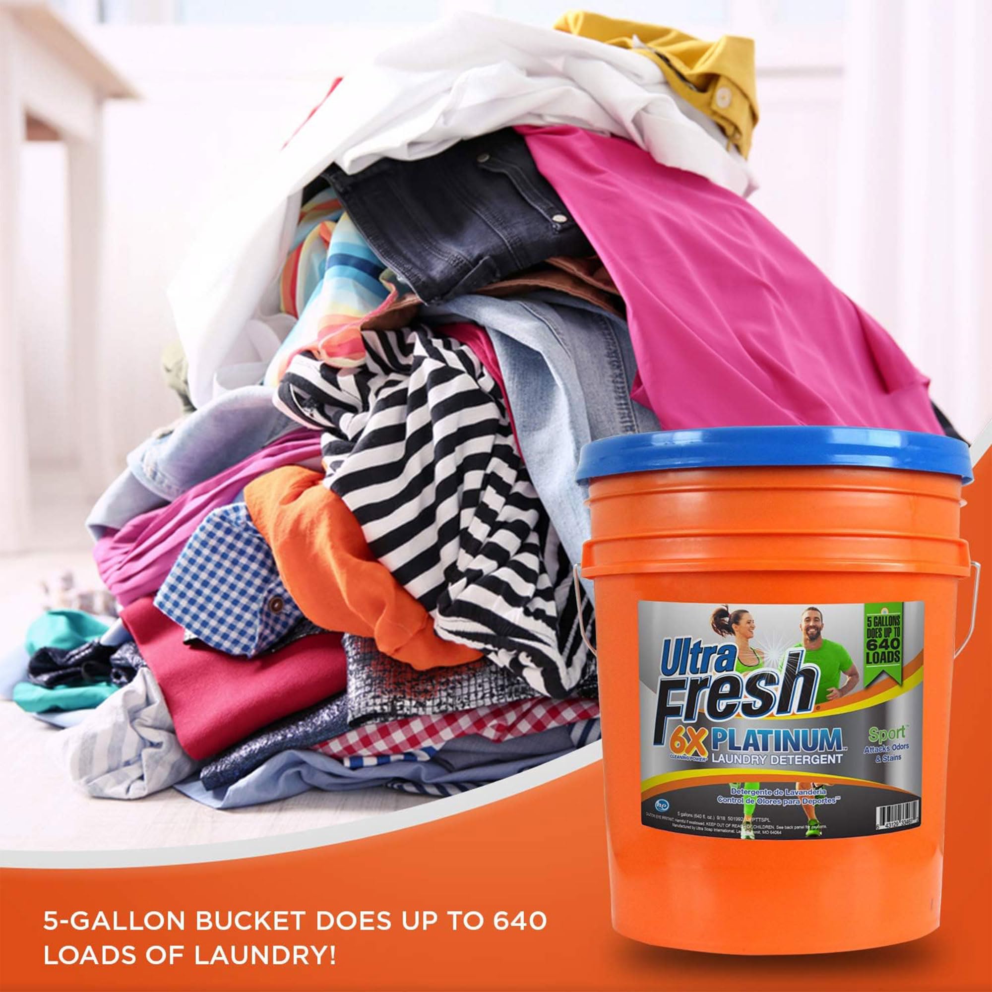 Ultra Fresh Platinum Sport 5 Gallon 6X Laundry Detergent Suitable for All Machine Type and Up to 640 Laundry Loads with Pump (2 Pack)