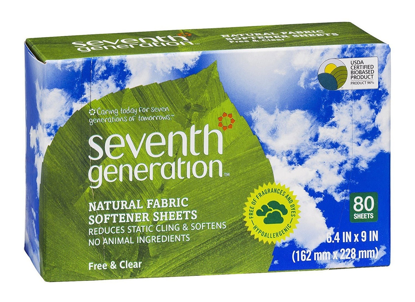 Natural Fabric Softener Sheets, Free & Clear, 80/Box, 12 Box/Carton