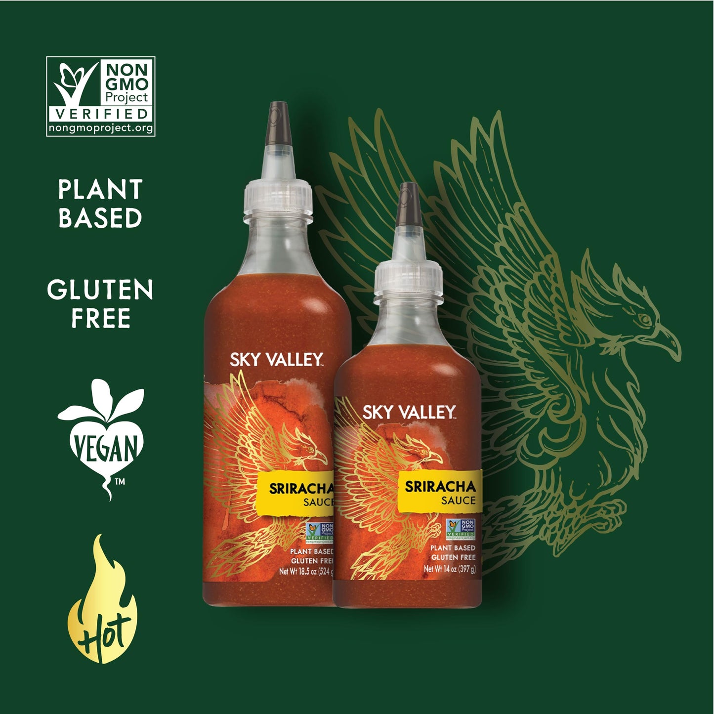 Sky Valley Sriracha Sauce - Hot Sauce, Made with Red Jalapeno Peppers, Gluten Free, Vegan, Non-GMO, Less Than 2g of Sugar per Serving, 5 Calories per