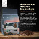 Diving Moose Coffee - The Rhinoceros Sumatra Gayo USDA Organic Medium Dark Roast (16oz / 1 LB) - Bakers Chocolate Raspberry Specialty Grade 100%