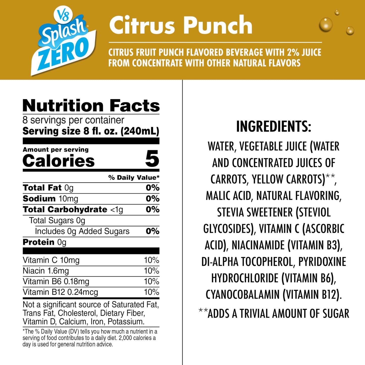 V8 Splash Citrus Punch Zero Sugar Juice Beverage, 64 fl oz Bottle