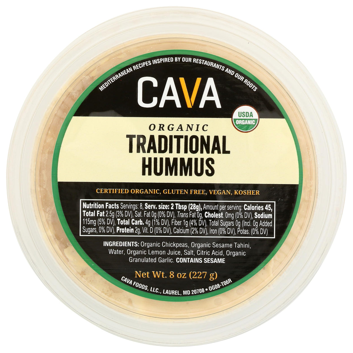CAVA Organic Traditional Hummus, 8 OZ