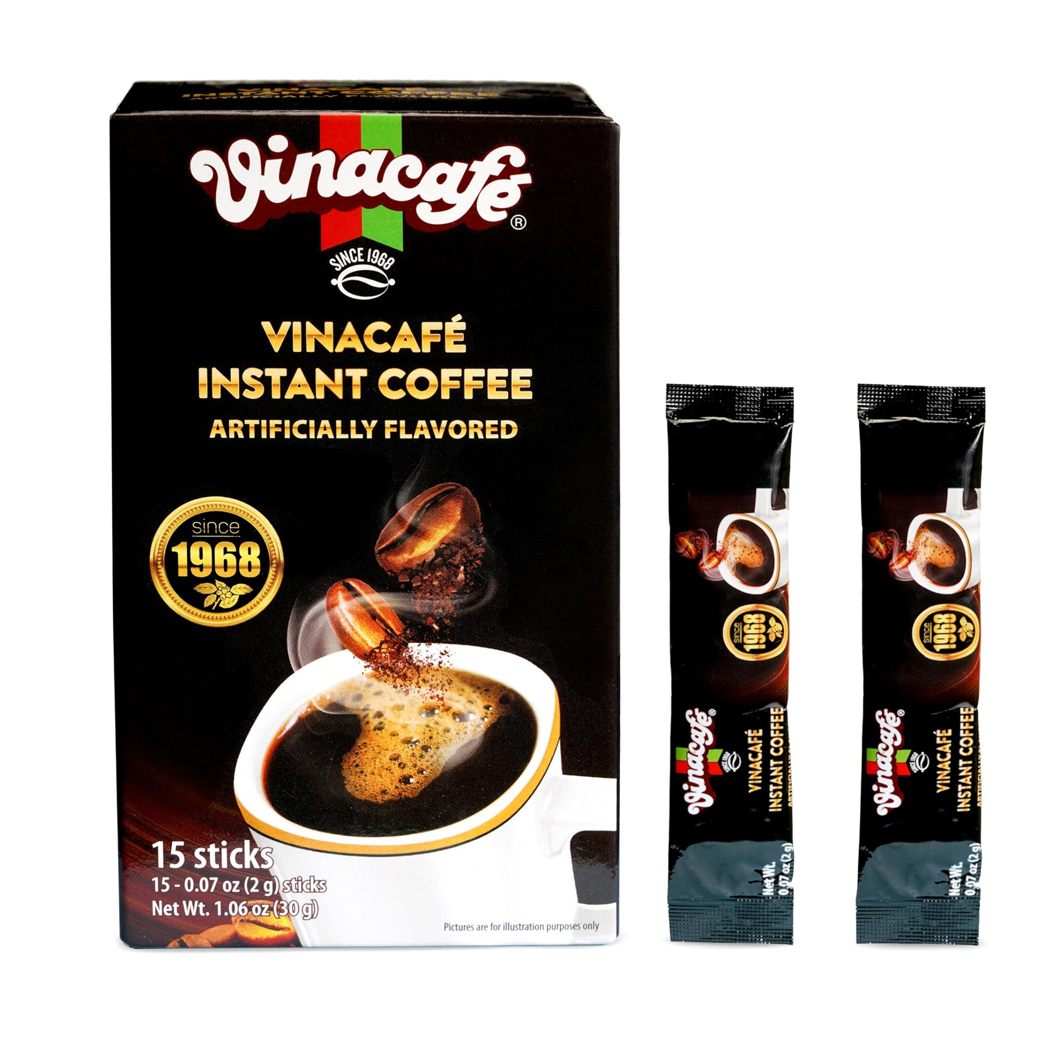 Vinacafe 30 Sticks Black Instant Coffee (0.07 oz. Per stick) Vietnamese Instant Coffee Mix, Iced Black Coffee, Cafe Den Da, Single Serve Coffee
