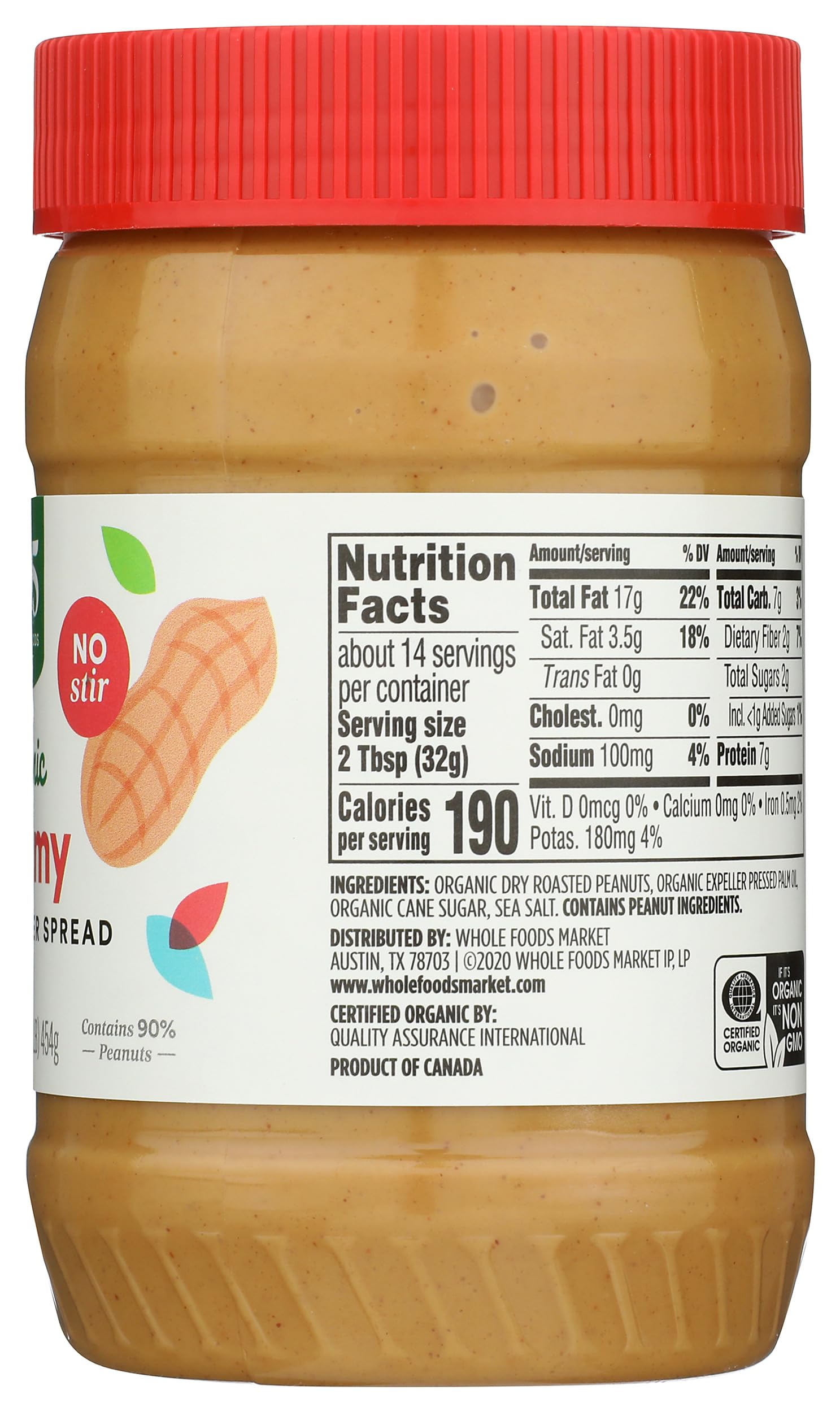 365 by Whole Foods Market, Organic Creamy Peanut Butter Spread, No Stir, 16 Ounce