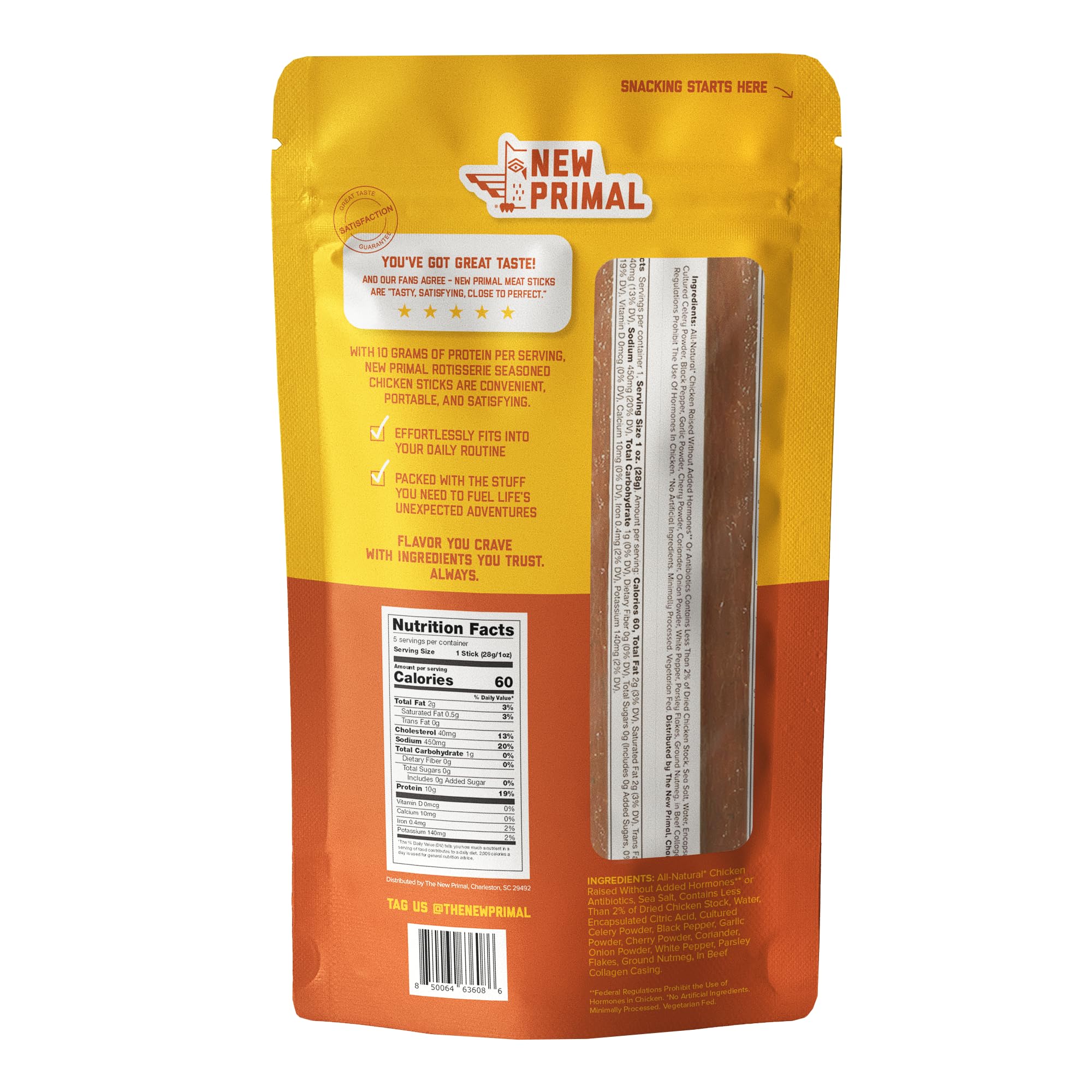 New Primal Rotisserie Chicken Sticks, Zero Sugar High Protein Snack, Gluten Free Whole30 Healthy Snacks, Keto and Paleo Friendly, Jerky Meat Stick