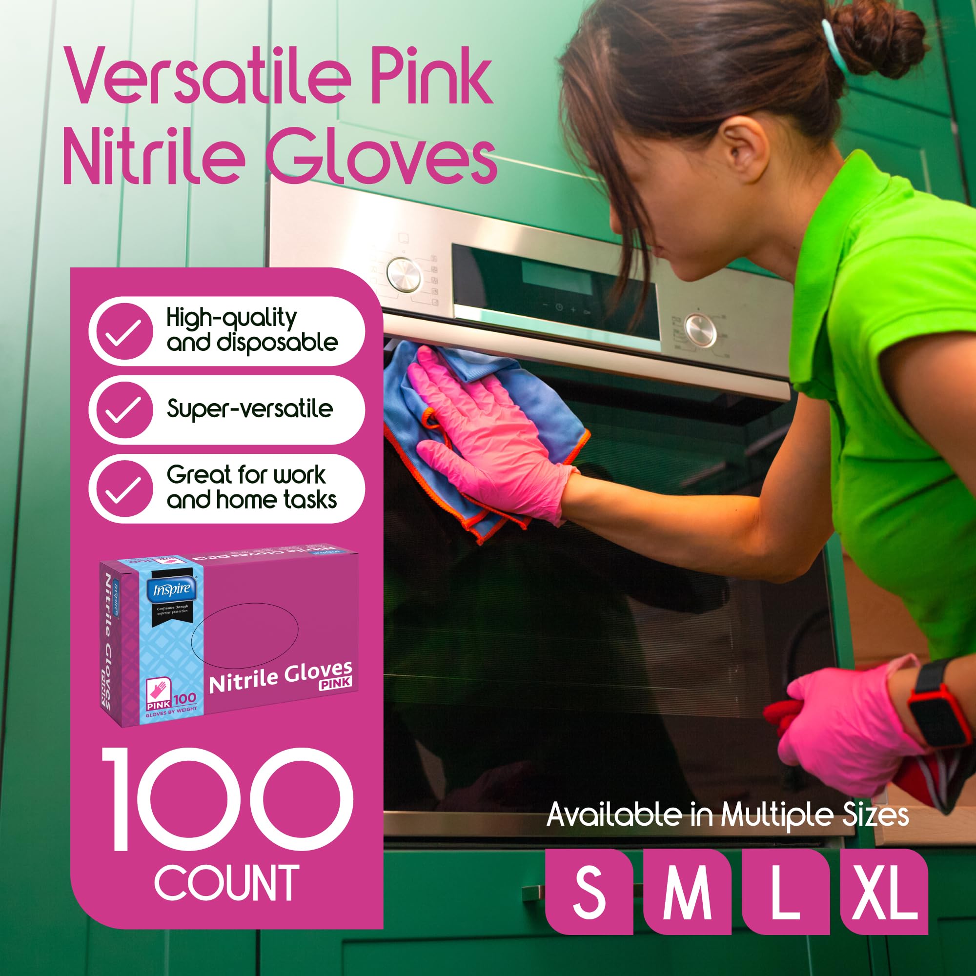 Inspire Pink Gloves Disposable Latex Free | Nitrile Pink Glove Nail Salon and Hair Dye | Esthetician Nitrile Disposable | Nitrile gloves Medium