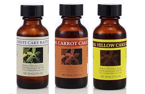 Bakto Flavors Baking Line, 1-ounce Bottles, Pack of 3 - White Cake Batter, Yellow Cake, and Carrot Cake