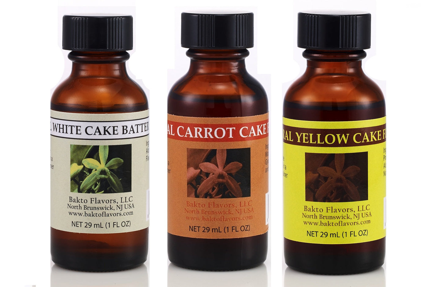 Bakto Flavors Baking Line, 1-ounce Bottles, Pack of 3 - White Cake Batter, Yellow Cake, and Carrot Cake