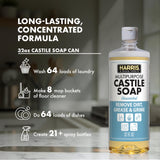 HARRIS Multi-Purpose Pure Liquid Castile Soap for Home Cleaning, Multi-Purpose Cleaner, For Dish Soap, Laundry Detergent, Kitchen and Bathroom
