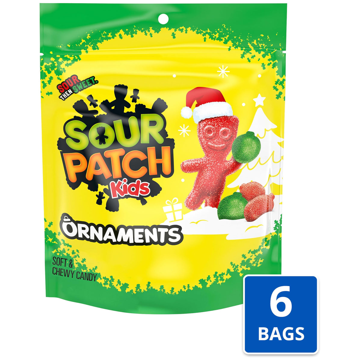 SOUR PATCH KIDS Ornaments Soft & Chewy Gummy Holiday Candy, 6 Bags