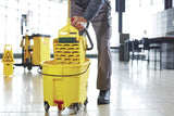 Rubbermaid Commercial 35Qt WaveBrake 2.0 Side-Press Mopping Bucket and Wringer with Foot Pedal Drain, Yellow, for Professional/Industrial/Business
