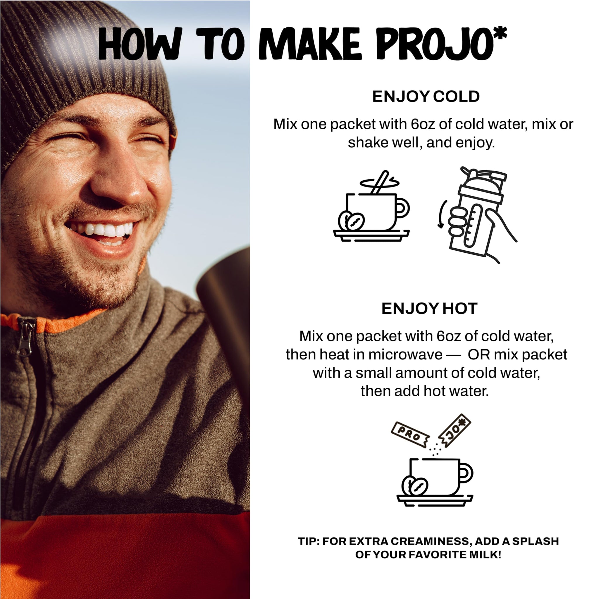 Projo* Power Coffee - Instant Coffee with 11g Protein - Grass-Fed Hydrolyzed Bovine Collagen & 175mg Caffeine - Mocha Latte Flavor - Organic - Energy