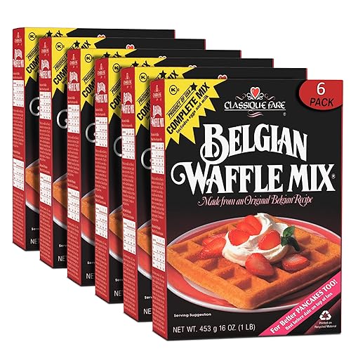 Classique Fare Belgian Waffle Mix - Makes Light and Crisp Waffles, Pancakes, Muffins and Crepes - Works with Griddle Maker - Fast and Fresh Breakfast Foods - 1 Pound (Pack of 6)