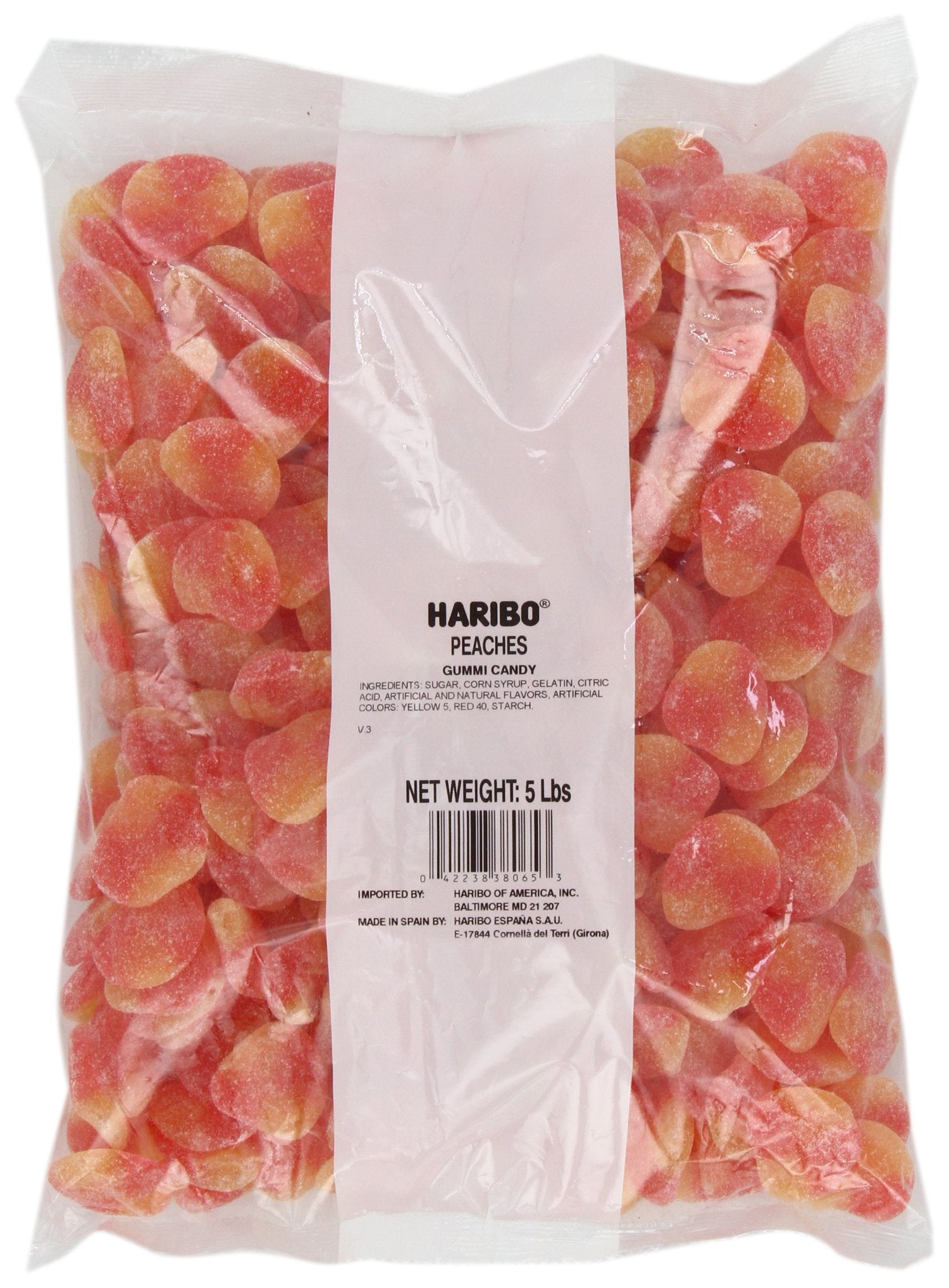 Haribo Gummi Candy, Peaches, 5 Pound