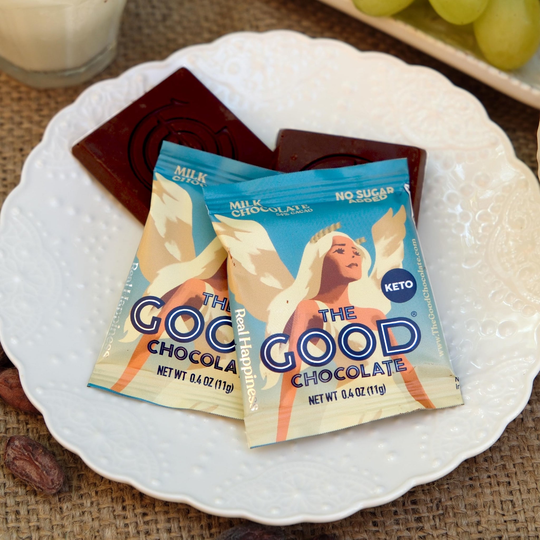 The Good Chocolate - Keto Milk Chocolate Style Squares, 80% Less Sugar, Lower Net Carb Snack, Lower Calorie, Creamy Chocolate Candy, 24 Square Family