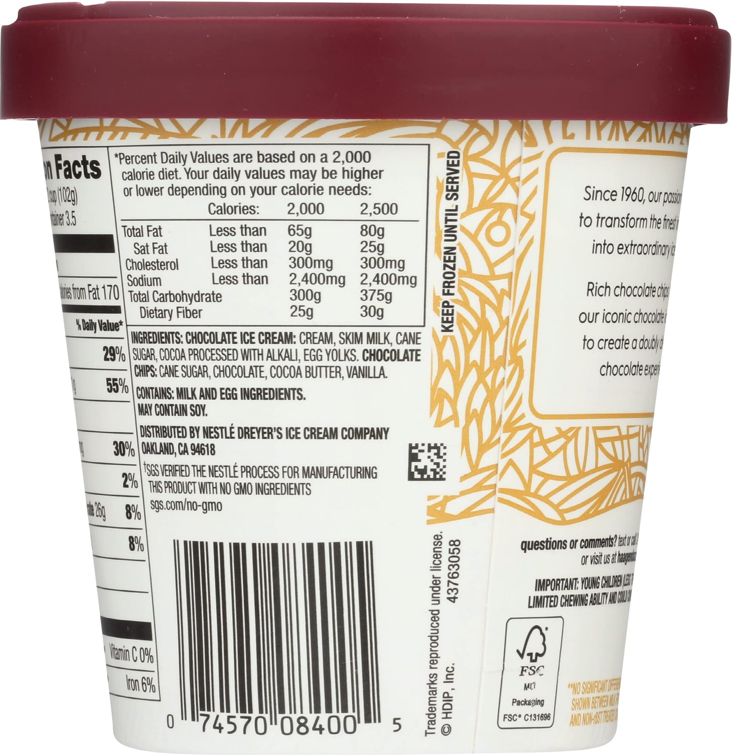 Haagen Dazs, Ice Cream Chocolate Chocolate Chip, 14 Ounce