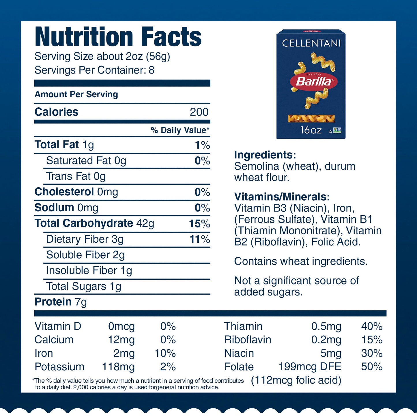 Barilla Cellentani Pasta, 16 oz. Box - Non-GMO, Made with Durum Wheat Semolina - Kosher Certified