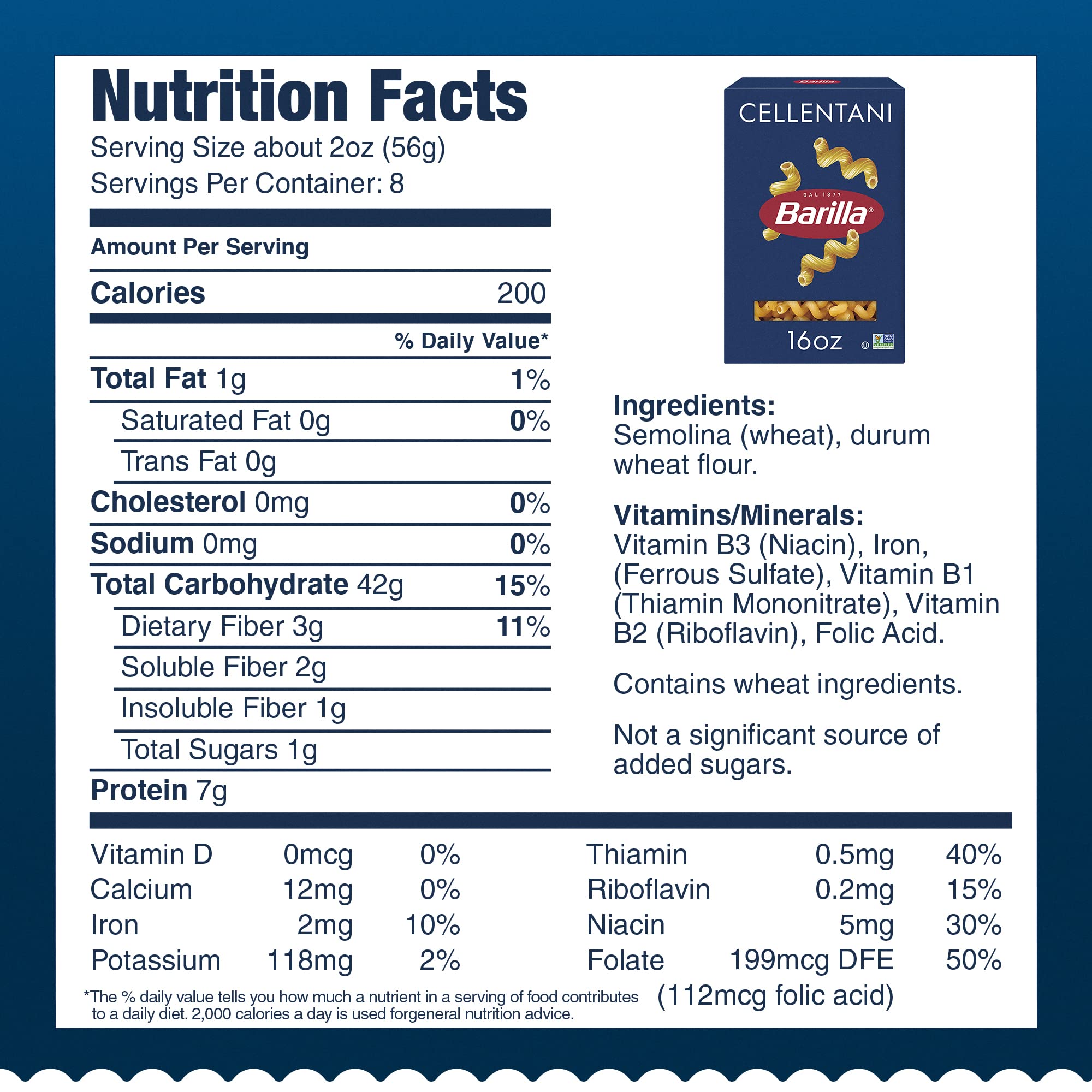 Barilla Cellentani Pasta, 16 oz. Box - Non-GMO, Made with Durum Wheat Semolina - Kosher Certified