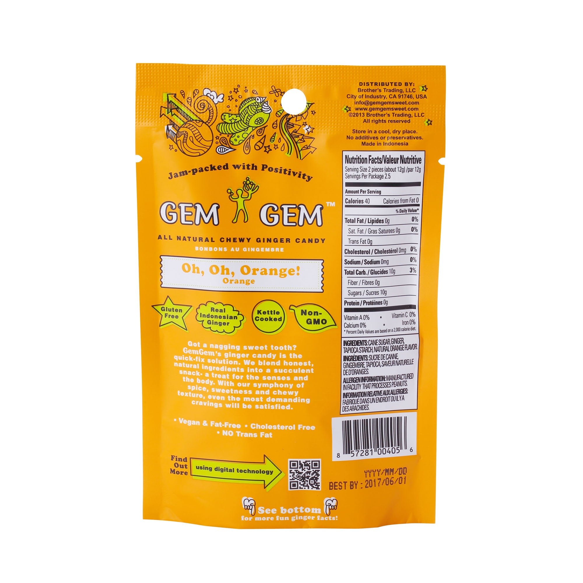 Gem Gem Ginger Candy Chewy Ginger Chews (Orange, 5.0oz, Pack of 3)