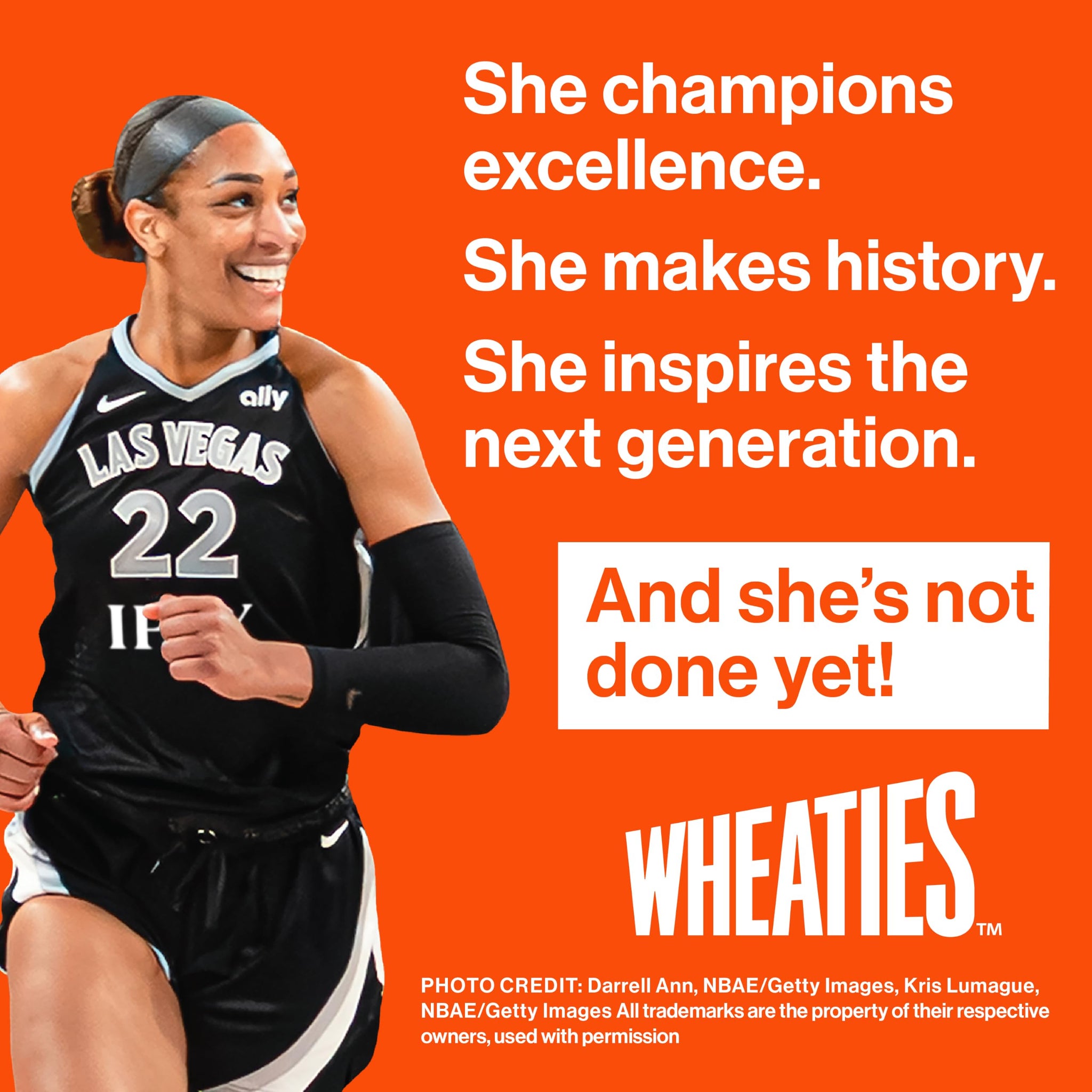 Wheaties Cereal, Breakfast of Champions, A'ja Wilson Cereal Box, 100% Whole Wheat Flakes, Good Source of Fiber, 15.6 oz
