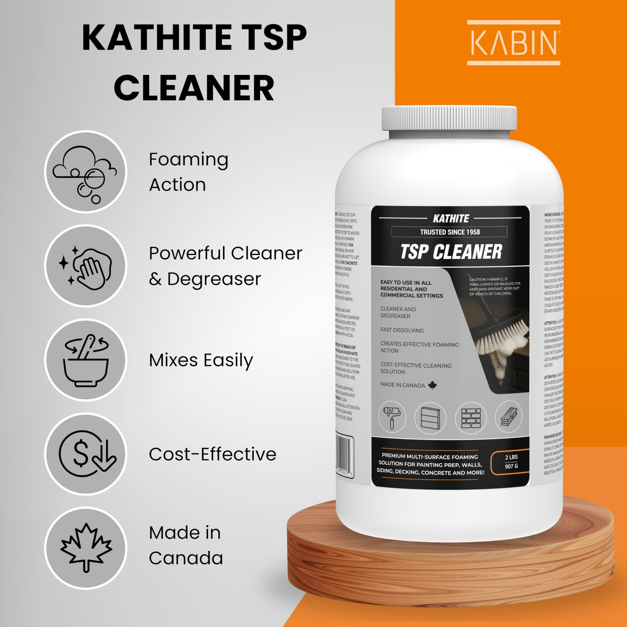 KABIN Kathite TSP Cleaner - Heavy-Duty Degreaser & Multi-Surface Prep - 2 lb Powder - Foaming Paint Prep Solution for Walls, Siding, Decks, Concrete
