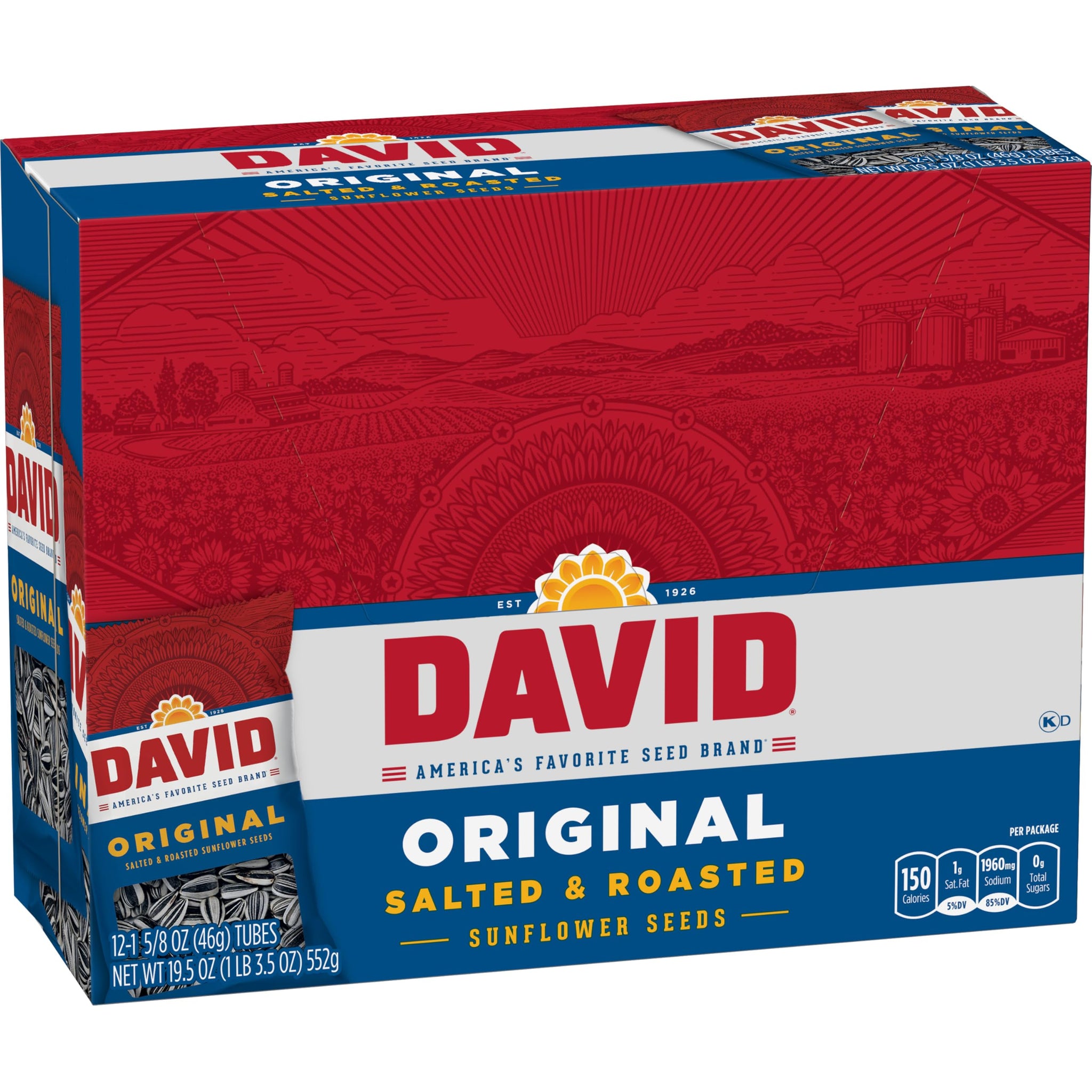 DAVID Sunflower Seeds, Original Flavor, 1.625 oz. (Pack of 12)