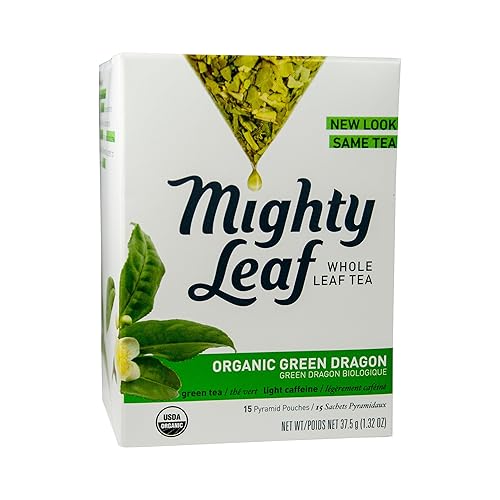 Mighty leaf Whole Leaf Tea, Organic Green Dragon, 15 Tea Bags Individual Pyramid-Style Tea Sachets of Lightly Caffeinated Organic Green Tea, Delicious
