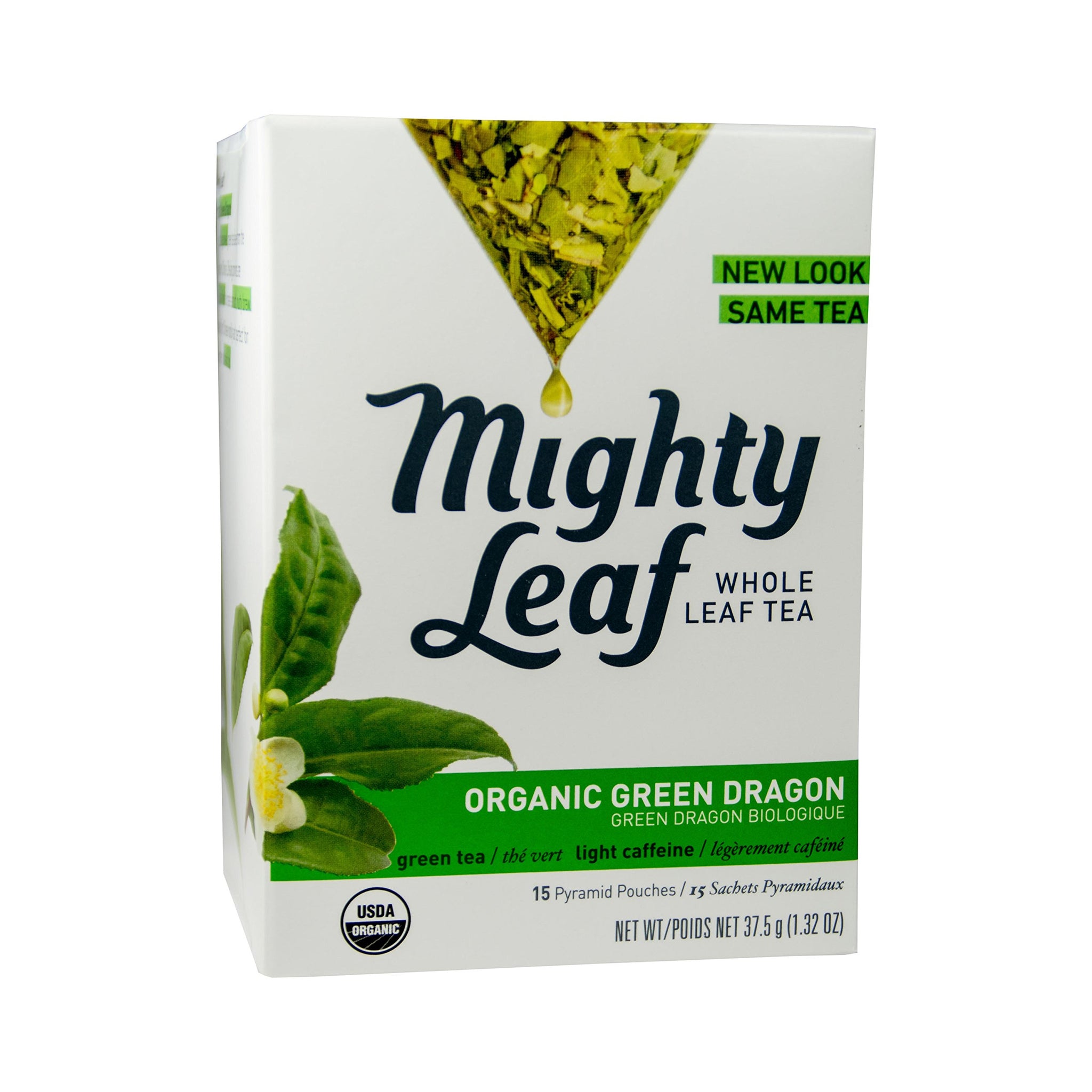 Mighty leaf Whole Leaf Tea, Organic Green Dragon, 15 Tea Bags Individual Pyramid-Style Tea Sachets of Lightly Caffeinated Organic Green Tea, Delicious