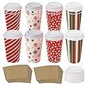 Live It Up! Party Supplies Christmas Paper Disposable Coffee or Hot Chocolate Cups and Lids - Festive Christmas Holiday Design (12-ct with Blank Kraft