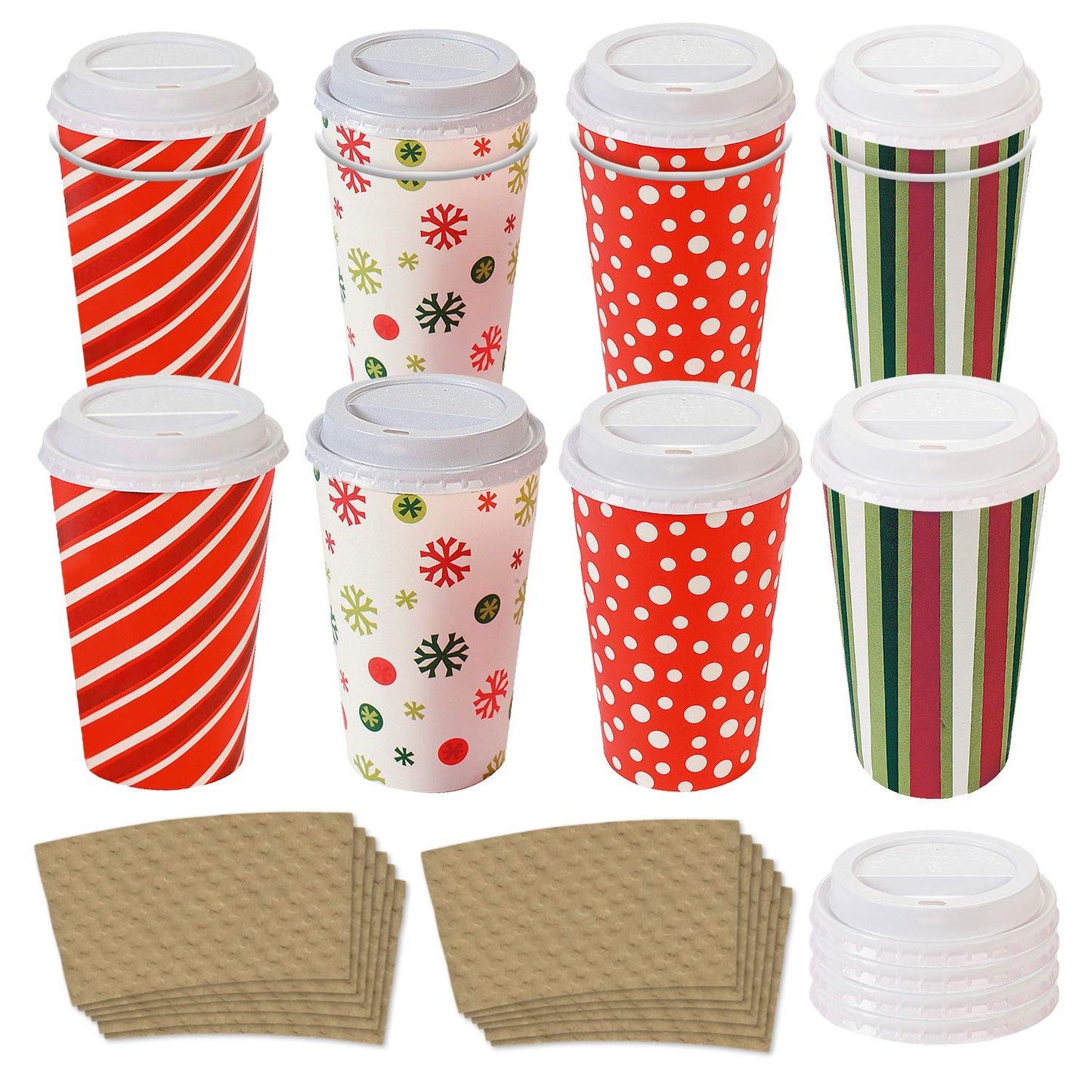 Live It Up! Party Supplies Christmas Paper Disposable Coffee or Hot Chocolate Cups and Lids - Festive Christmas Holiday Design (12-ct with Blank Kraft