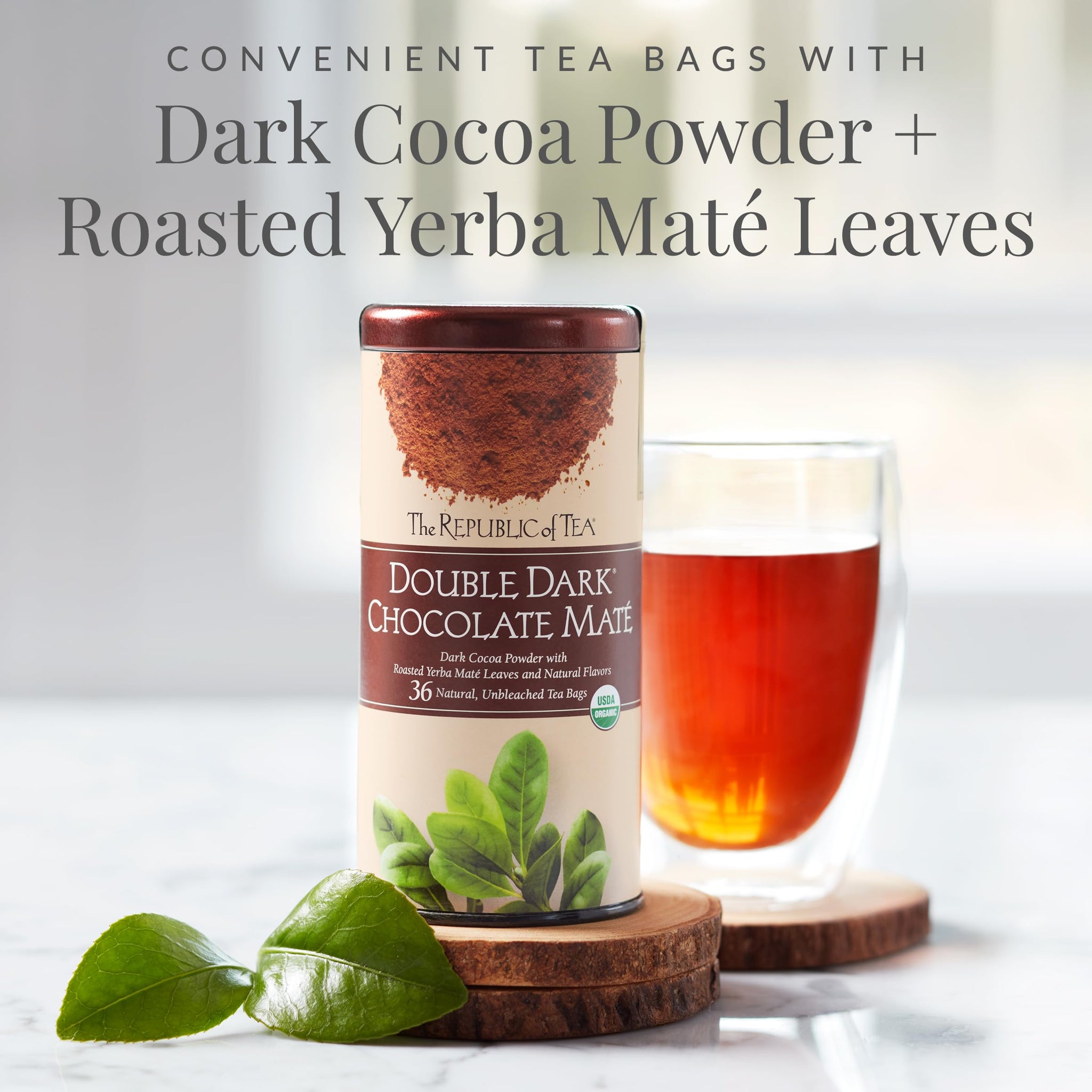 The Republic of Tea - Organic Double Dark Chocolate Maté, Naturally Caffeinated Yerba Maté, Steeps 36 Cups