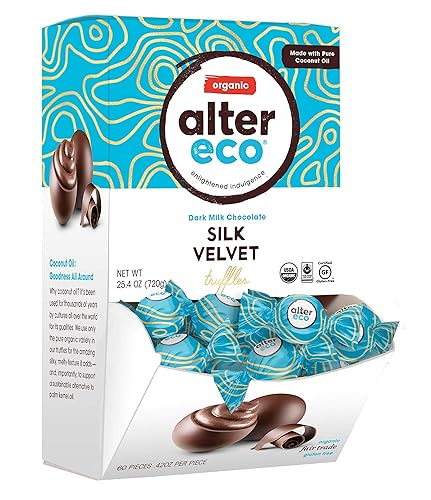 Alter Eco Silk Velvet Truffles 39% Pure Dark Cocoa, Fair Trade, Organic, Non-GMO, Gluten Free Dark Chocolate Truffles, Single Box (60 ct)