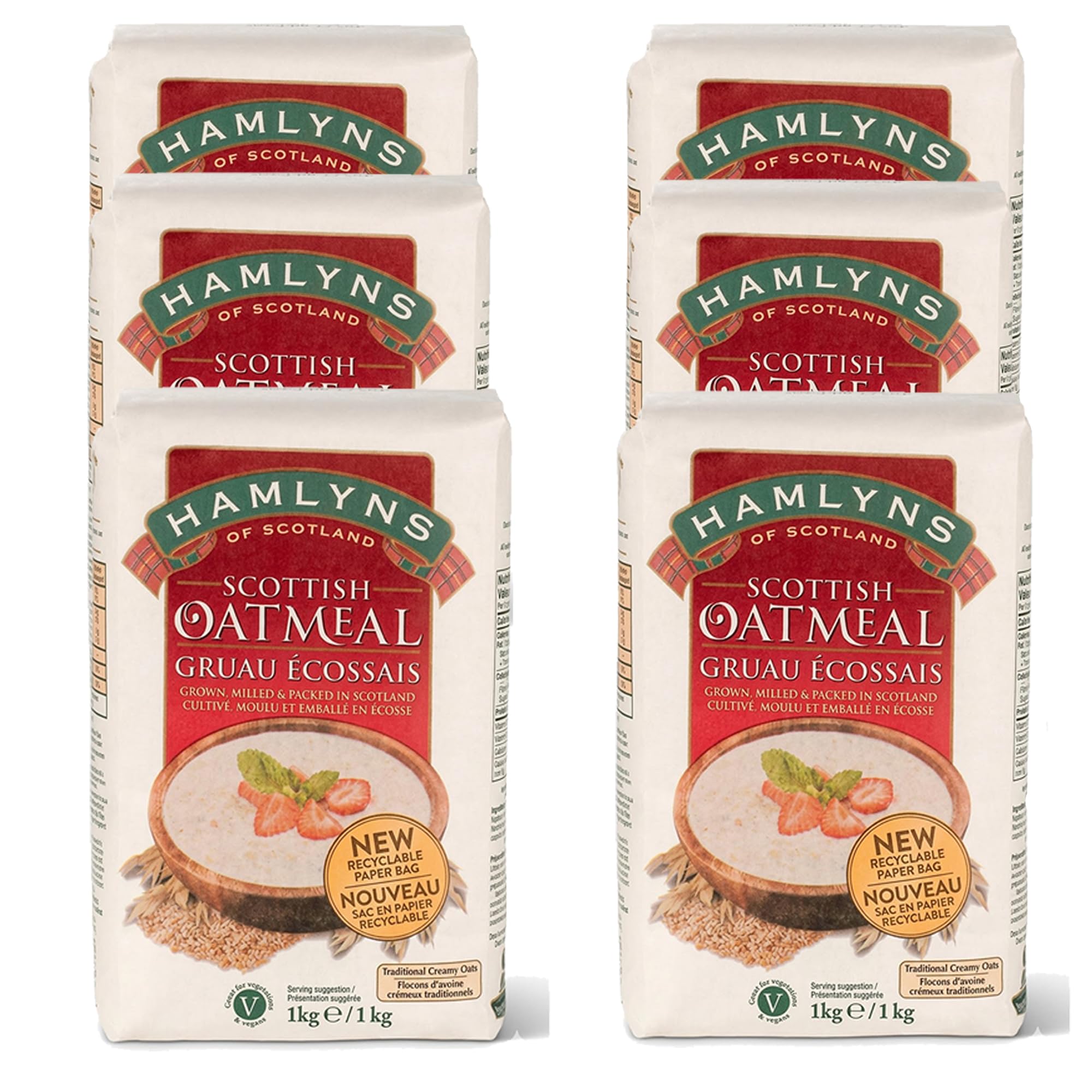 Hamlyns Scottish Fine Stoneground Oatmeal, 1000g (Pack of 6)