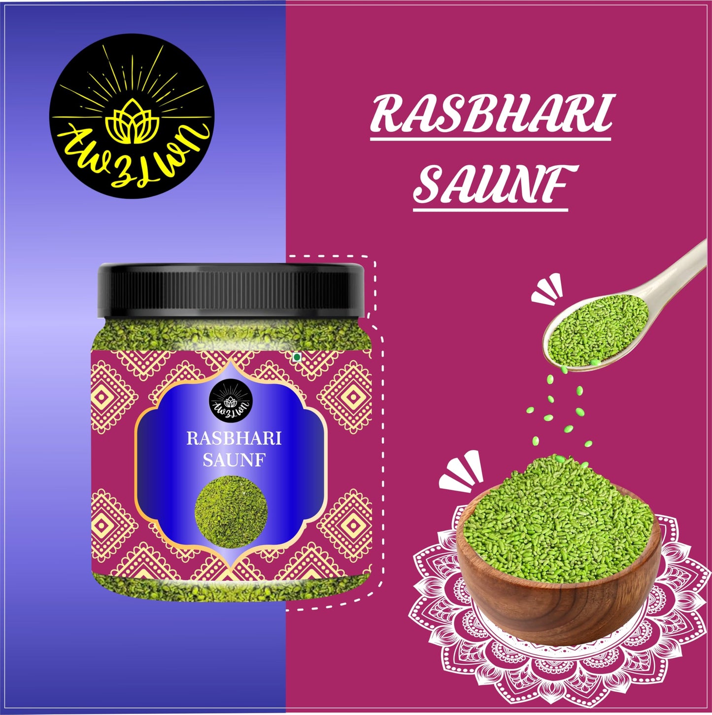 AWZLWN Natural Rasbhari Saunf 3.52 OZ (100 GM) | Set oF 1 | AWZLWN