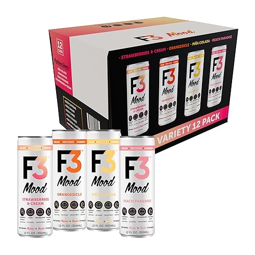 F3 Mood Variety Pack - Functional Sparkling Juice Drink with Powerful Nootropics to Reduce Stress, BCAAs for Muscle Recovery, and Chamomile & Valerian
